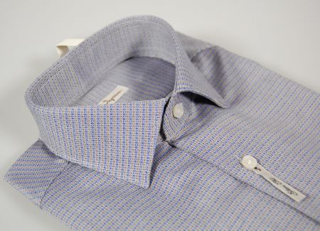 Camicia slim fit ingram collo piccolo moda micro disegno azzurro e beige