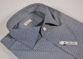 Blue patterned shirt slim fit cotton stretch drawing small ingram fashionable
