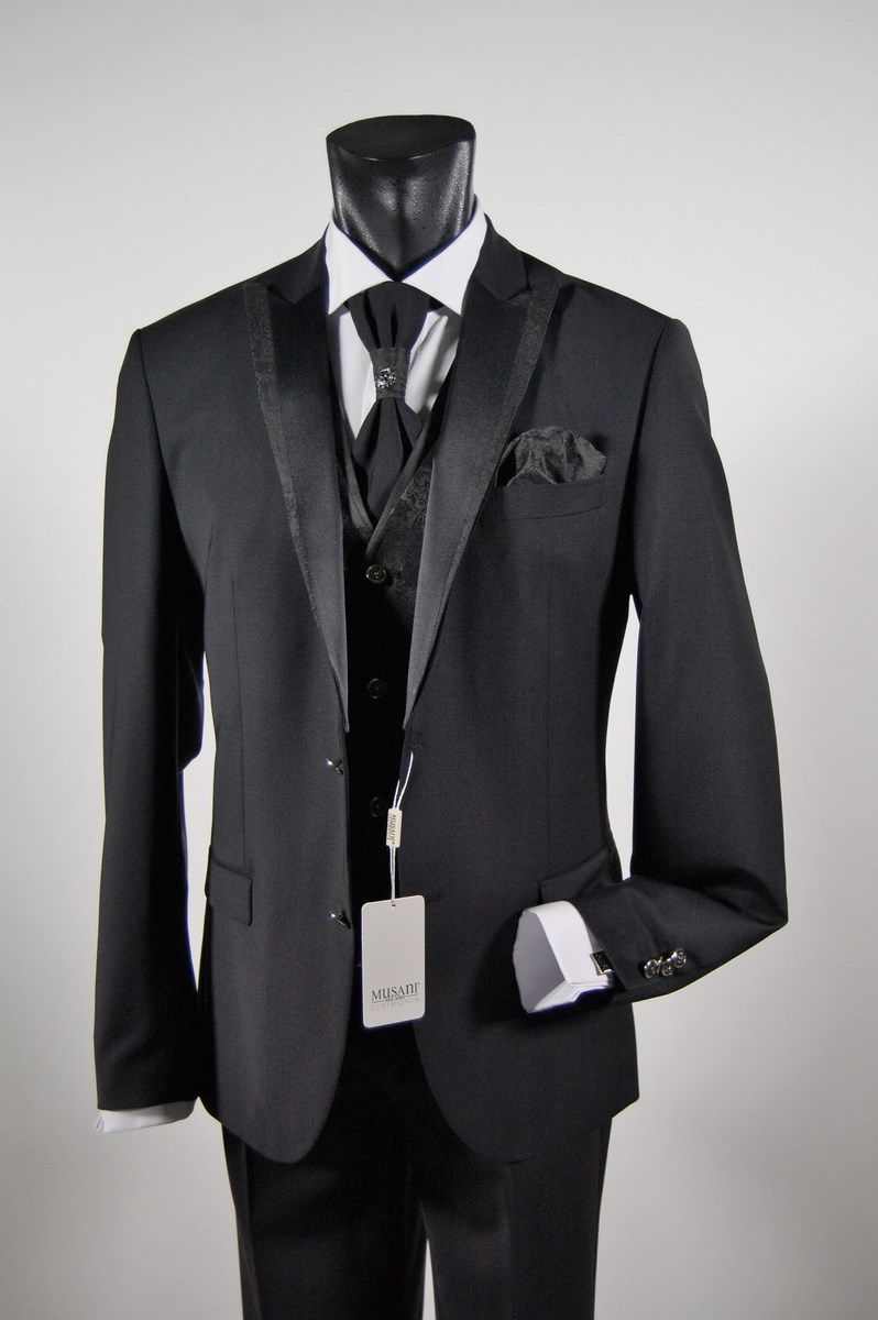 Abito elegante uomo Musani Cerimonia nero in lana stretch outlet