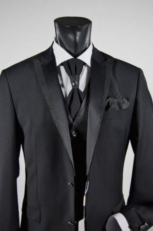  Black stretch wool suit men drop ceremony six musani