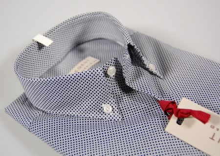 Camicia micro disegno blu collo button down in cotone elasticizzato