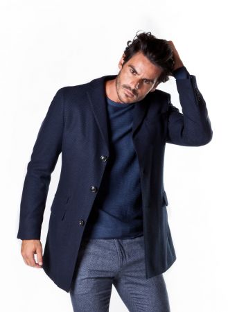 Slim fit three button wool blend coat ticket pocket