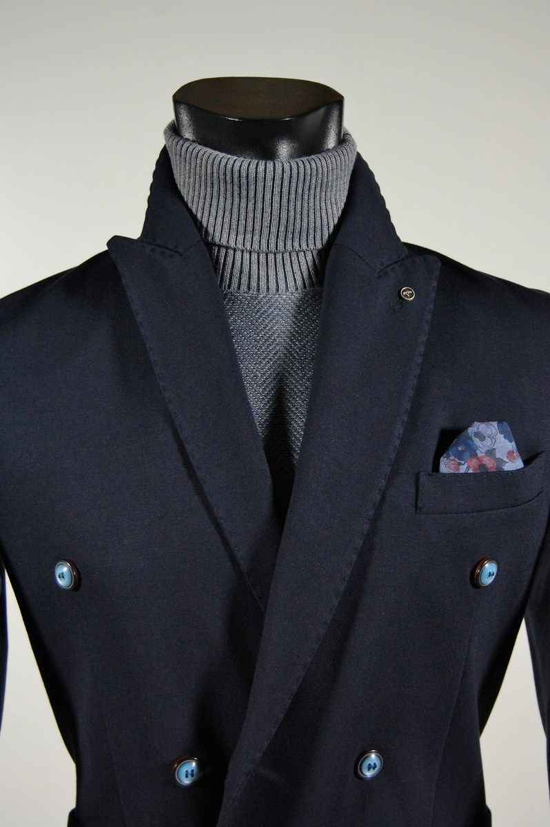 Giacca slim fit stretch moda doppiopetto blu falko rosso