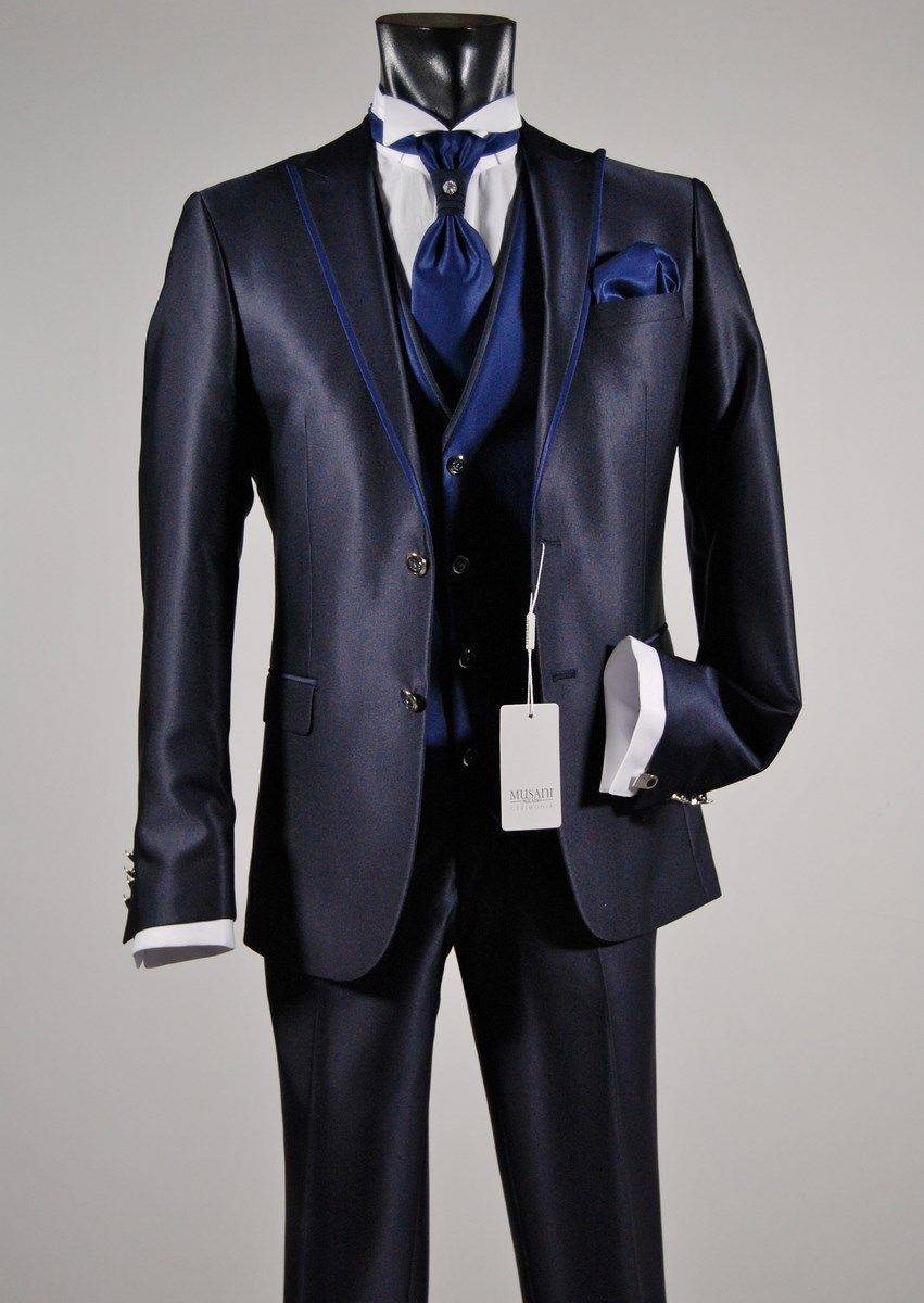 Abito da sposo slim fit musani cerimonia in colore blu e nero