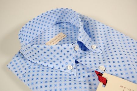 Blue patterned shirt with button down collar pancaldi
