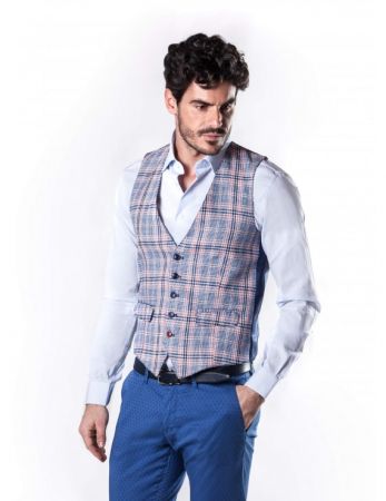 Gilet slim fit john barritt in cotone e lino a quadri