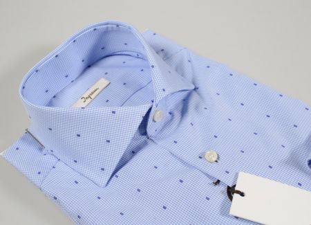 Camicia ingram slim fit a quadretti azzurro chiaro micro disegno fil coupè