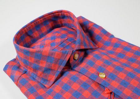 Camicia ingram slim fit in flanella rasata a quadri blu e rosso