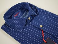 Camicia ingram slim fit collo francese blu micro disegno azzurro