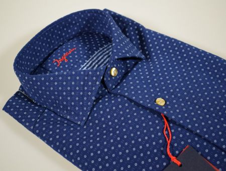Camicia ingram slim fit collo francese blu micro disegno azzurro