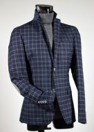 John Barritt plaid slim fit jacket blue and grey with patches