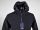 Black technical short jacket with straight bottom with hood