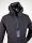 Black technical short jacket with straight bottom with hood