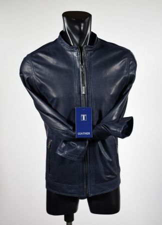 Blue Slim fit short leather talent jacket