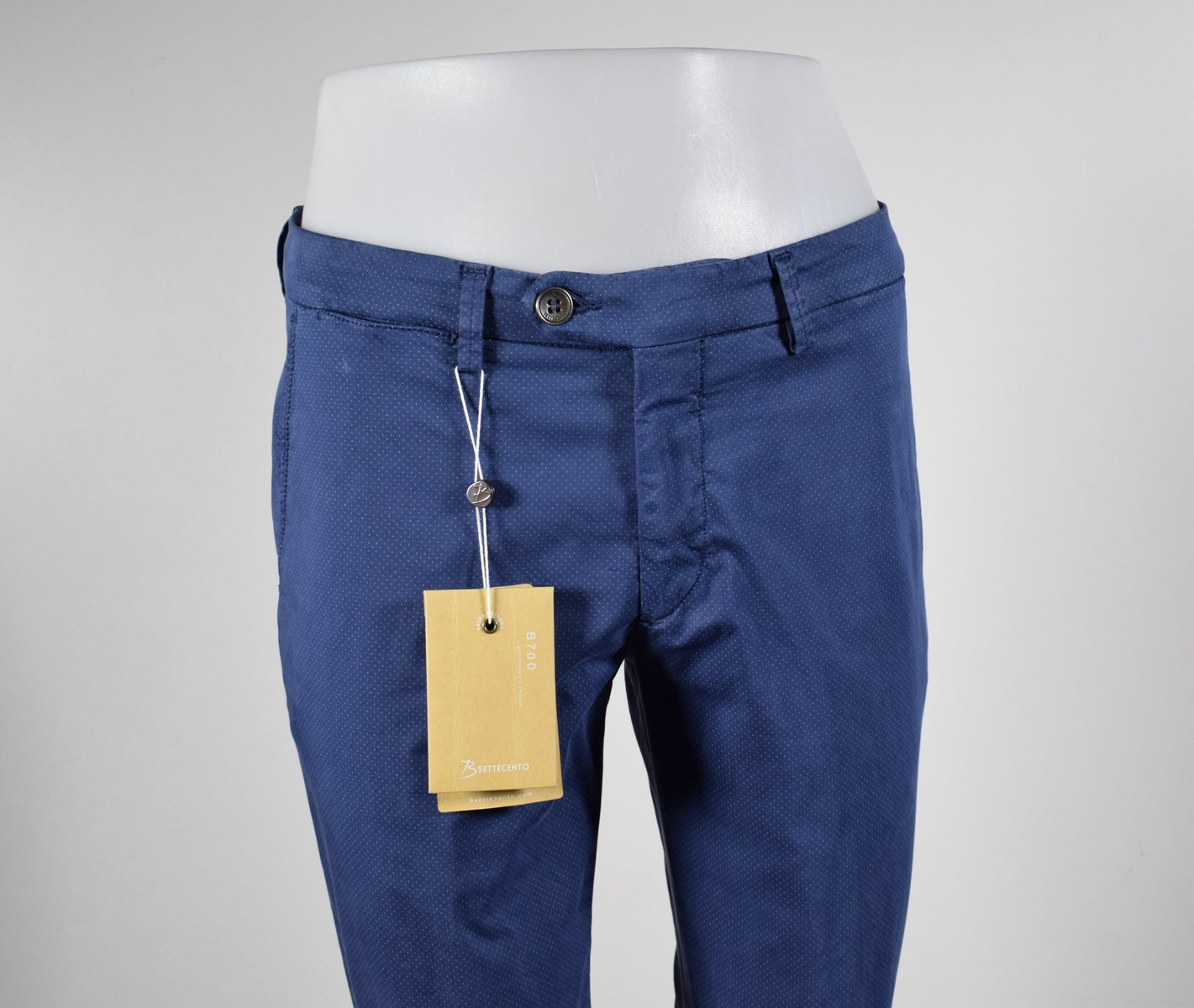 Pantalone moda uomo bsettecento slim fit cotone stretch a pois piccolo