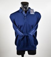 Three button Polo in mixed worsted wool ocean star made in Italy