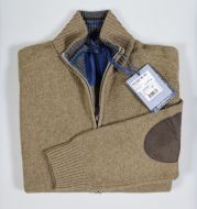 Ocean star zip cardigan in lambswool with contrasting patches