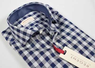 Slim fit Pancaldi in blue and pure grey cotton plaid shirt