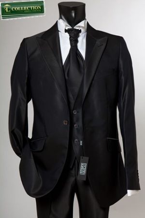 Black dress Slim fit Luciano sopranos glossy with waistcoat and tie