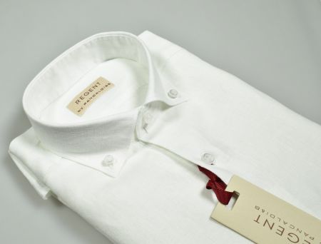 Pure linen washed white cotton shirt slim fit neck down button