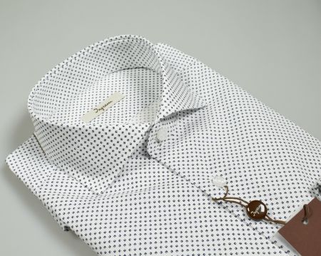 Camicia ingram bianca disegno stampato blu slim fit collo alla francese