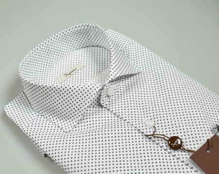 Ingram white shirt printed design blue slim fit neck french