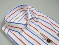 Camicia ingram a righe blu e rosso slim fit collo alla francese