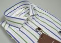 Blue and green striped Ingram shirt slim fit neck to french