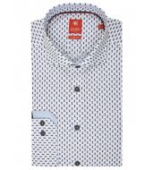 Camicia pure slim fit in puro cotone stampato blu con ananas  