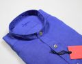 Camicia ingram azzurro scuro in puro lino regular fit collo alla coreana 