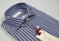 Camicia blu a righe pancaldi slim fit collo francese puro cotone