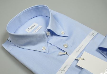 Shirt ingram neck button down light blue in double twisted cotton 