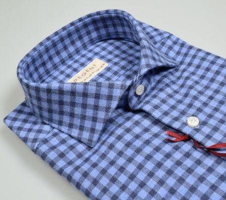 Camicia pancaldi slim fit cotone caldo flanella a quadri azzurro e blu