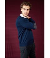 Ocean star neckline sweater with mixed merino wool patches combed
