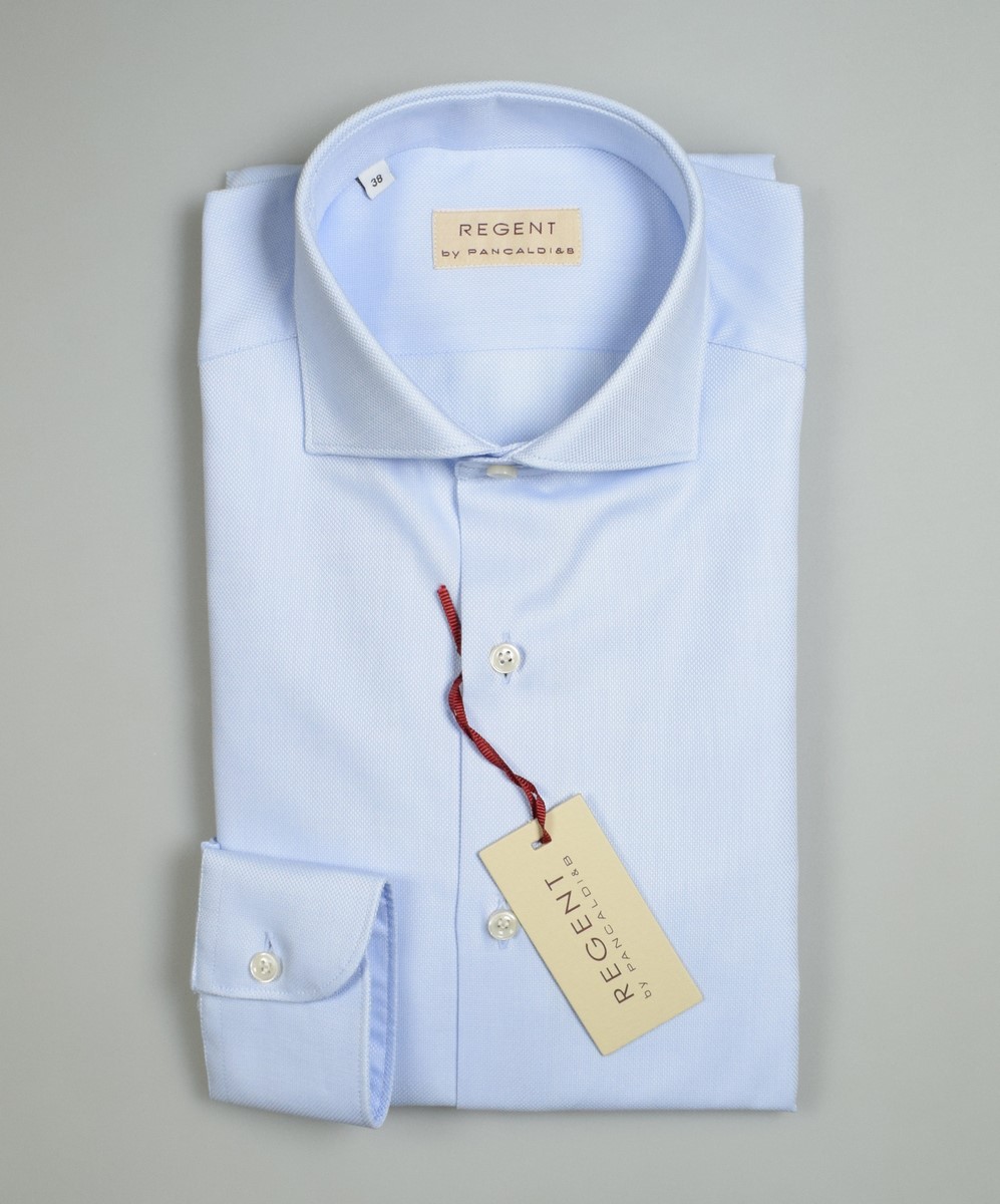 Camicia celeste chiaro slim fit pancaldi collo alla francese in cotone  oxford