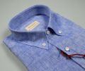 Shirt in pure blue linen pancaldi neck button down regular fit