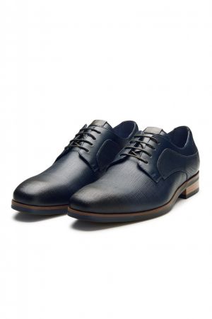 Scarpa elegante derby stringata blu digel in pelle lavorata