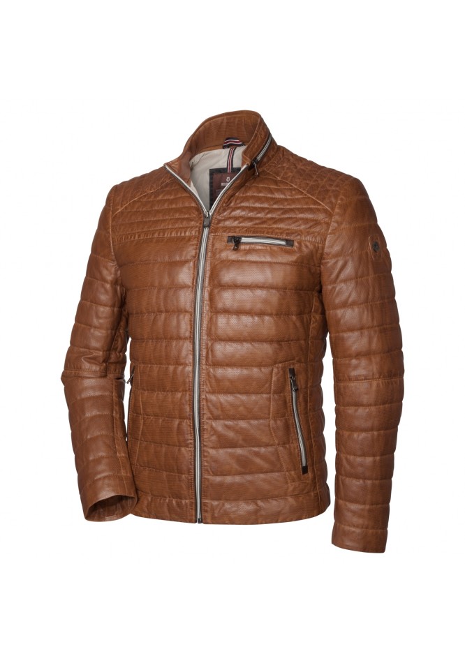 Giacca uomo in pelle traforata Color Cognac Milestone negozio online