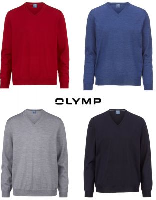 Maglione pullover collo a V olymp in lana pettinata merino extra fine 