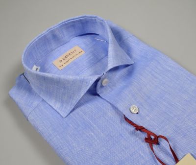 Light celestial pancaldi shirt slim fit in pure linen neck to the French