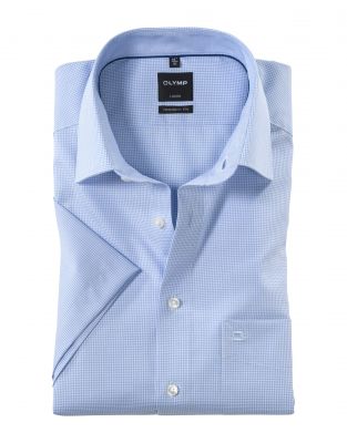 Camicia manica corta olymp a quadretti in cotone facile stiro modern fit