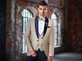 Smoking beige baggi ceremony slim fit complete with waistcoat and bow tie