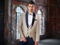 Smoking beige baggi cerimonia slim fit completo di panciotto e papillon