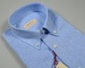 Sky-blue shirt pancaldi button down short sleeves in linen and cotton mixture