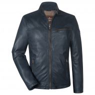 Blue leather jacket at straight bottom milestone 