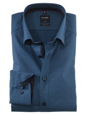 Olymp shirt neck button down modern fit blue cotton printed