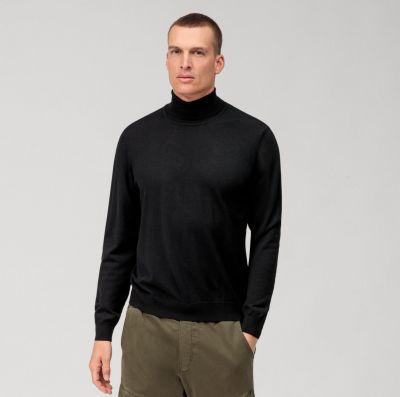 Maglione dolcevita nero olymp in lana merino extra fine