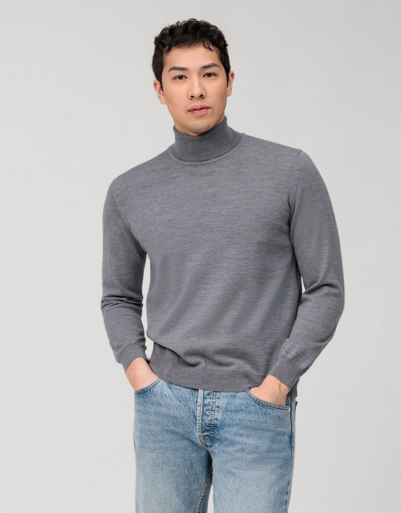 Olymp medium grey turtleneck sweater in extra fine merino wool - Men's  clothing online store