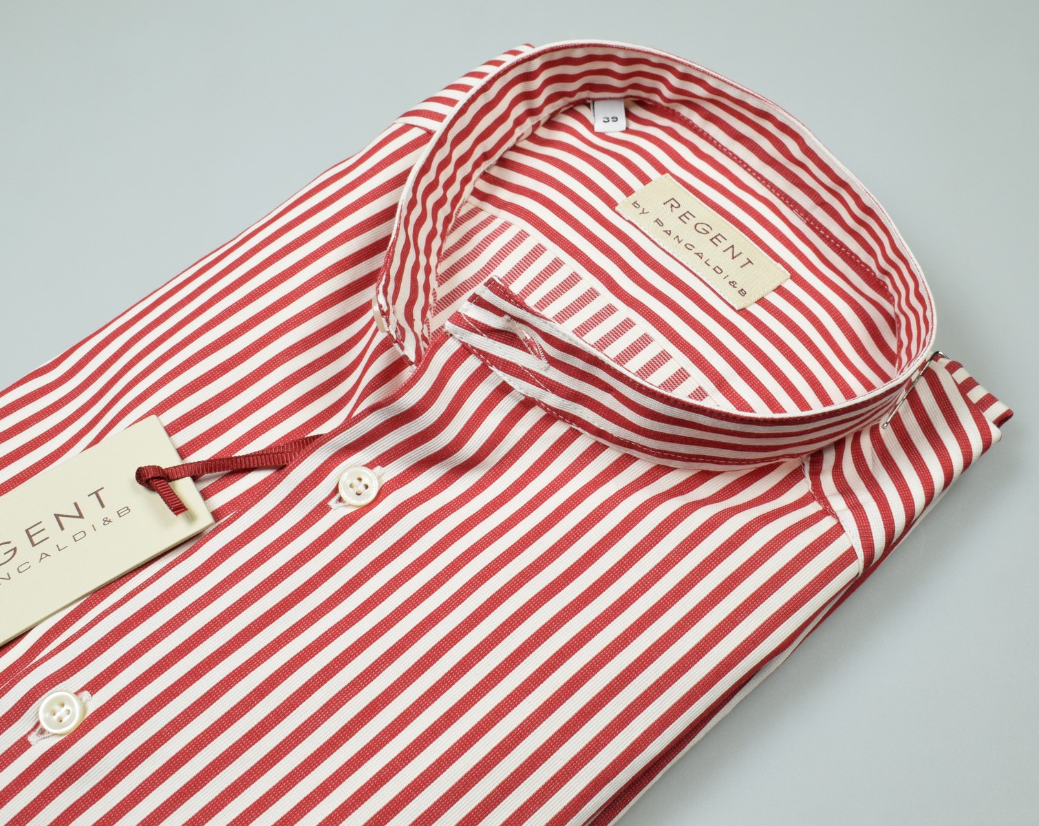 Camicia pancaldi slim fit collo alla coreana a righe rosse