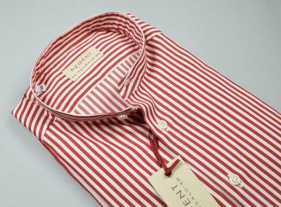Camicia pancaldi slim fit collo alla coreana a righe rosse 